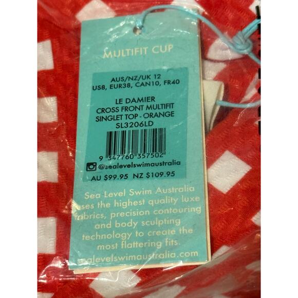 Sea Level Orange Red  Cross Front Singlet Tankini Top US 8 NWT - Picture 2 of 2